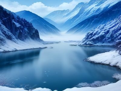 纳木错圣湖湖面倒映雪山，湛蓝湖水与天空融为一体，西藏高原宁静壮丽的自然奇观